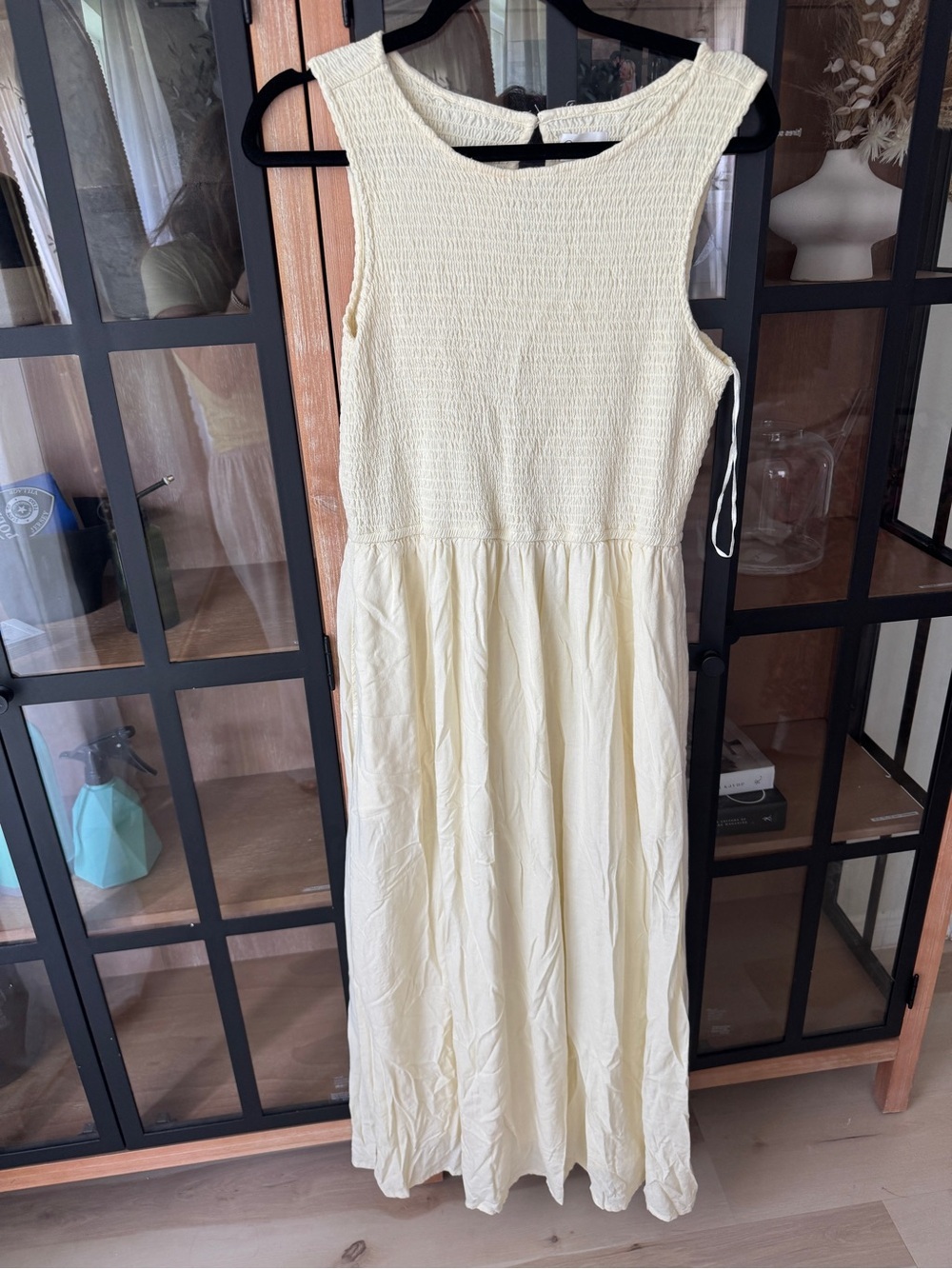 Jopna smocked maxi dress butter yellow sleeveless pastel pockets round neck - Picture 5 of 11